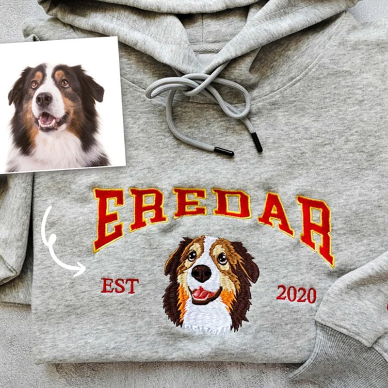 Custom Embroidered Pet Portrait Cozy Hoodie