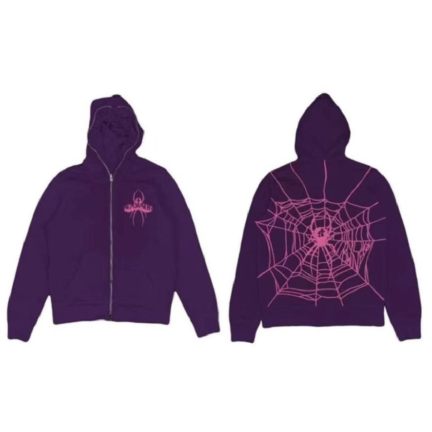 Rhinestone Spider Zip-Up Cardigan Jacket