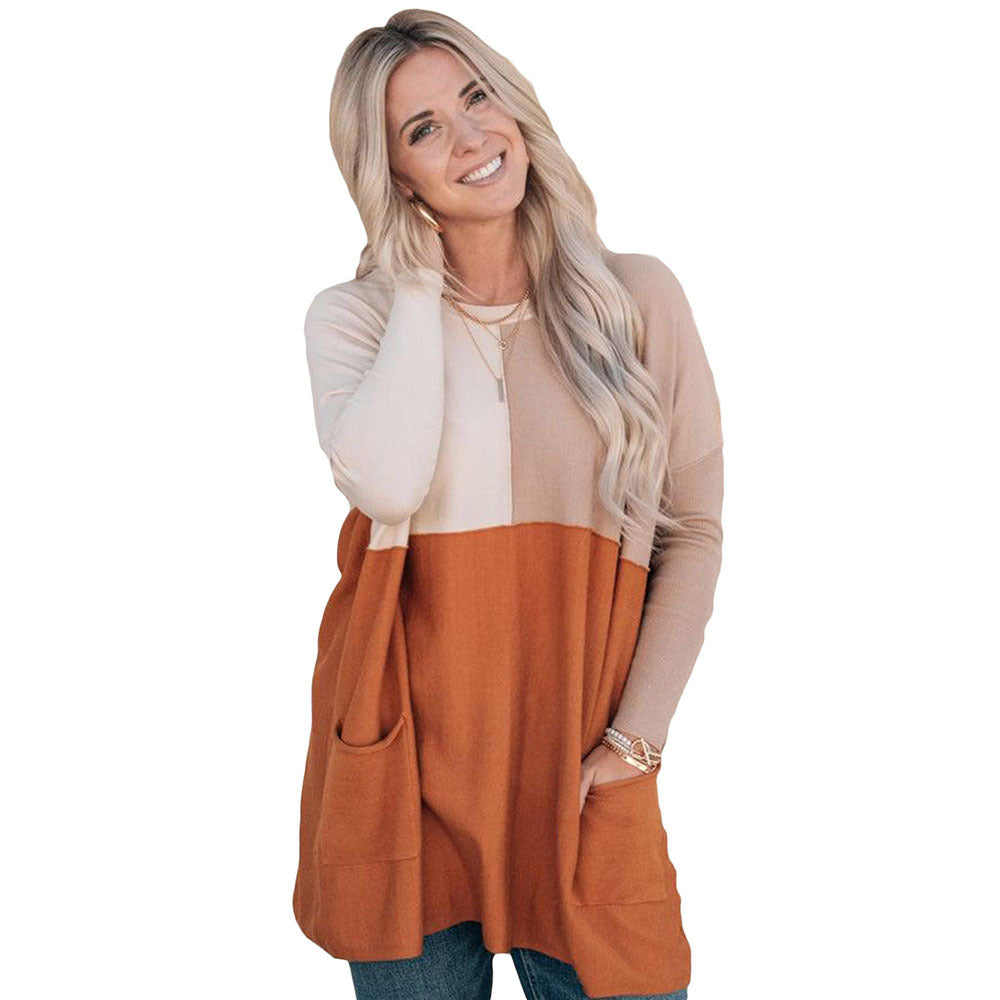Orange Color-Block Pocket Long-Sleeve Hoodie