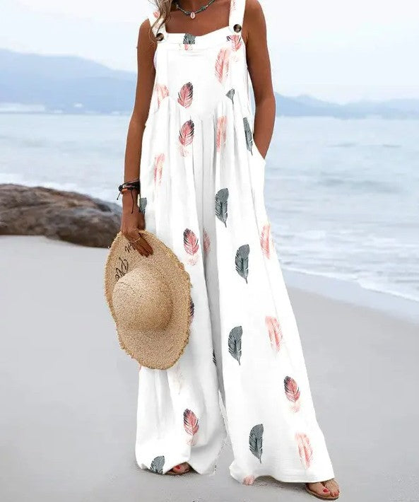 Women's Casual Fashion Printing Suspender Pants