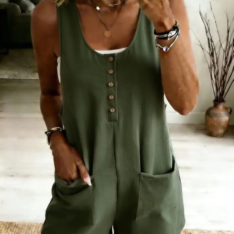 Chic Button-Front Pocket Jumpsuit for Women