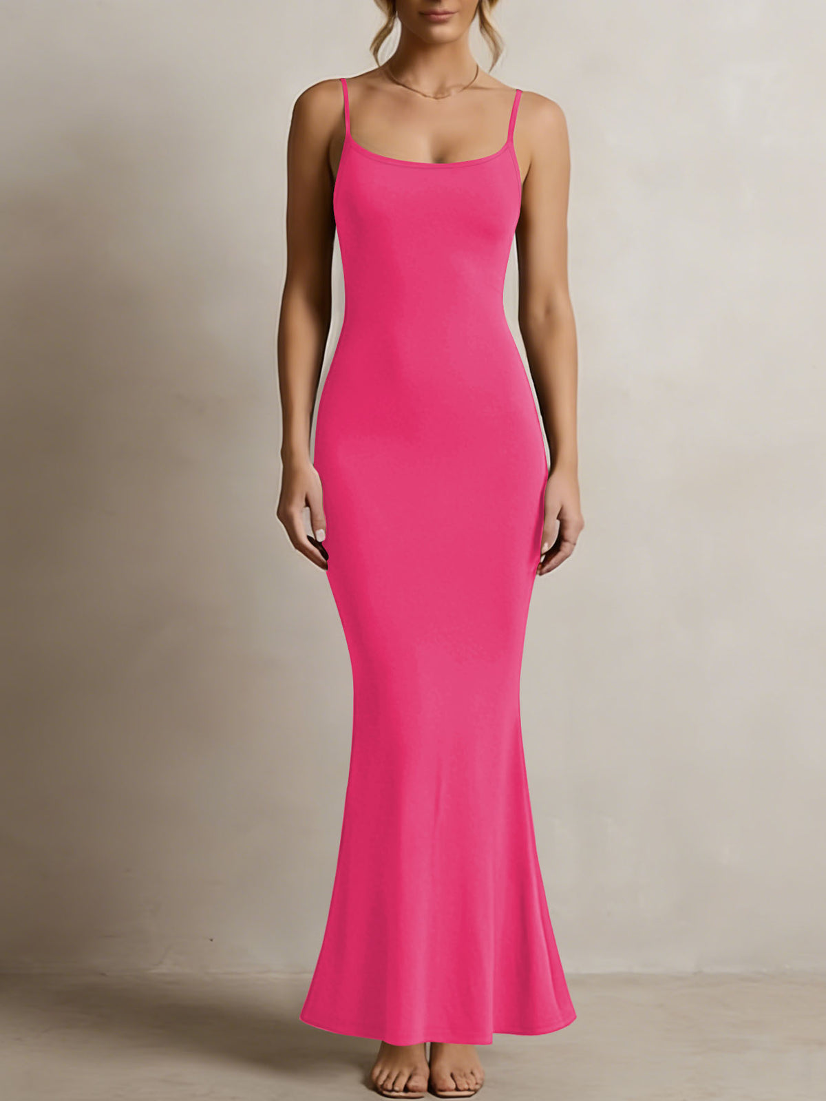 Women's Solid Color Spaghetti Strap Square Neck Bodycon Maxi Dress, Elegant Sleeveless Mermaid Evening Dress Summer Dress for Women