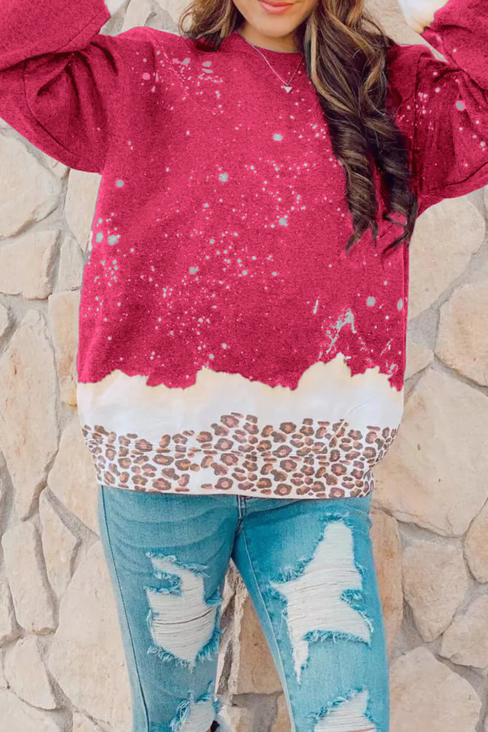 Leopard Splicing Tie-Dye Hooded Sweater