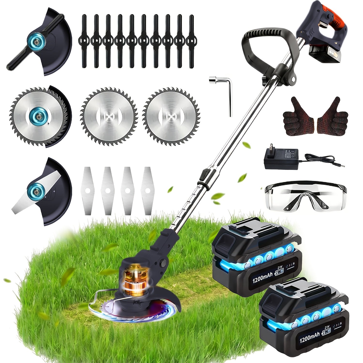 Portable Cordless Electric Lawn Mower and Trimmer with High‑Capacity Lithium‑Ion Battery and 3 Blade Types