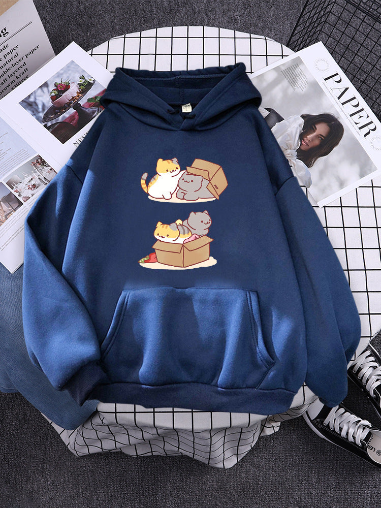 Cute Cat Hide & Seek Graphic Hoodie for Women