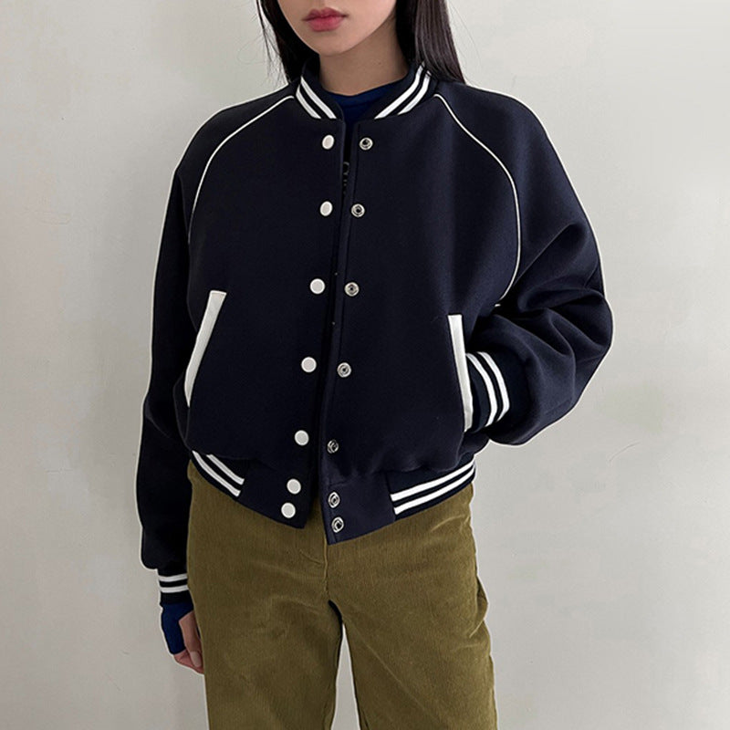 Retro Colorblock Varsity Jacket for Women