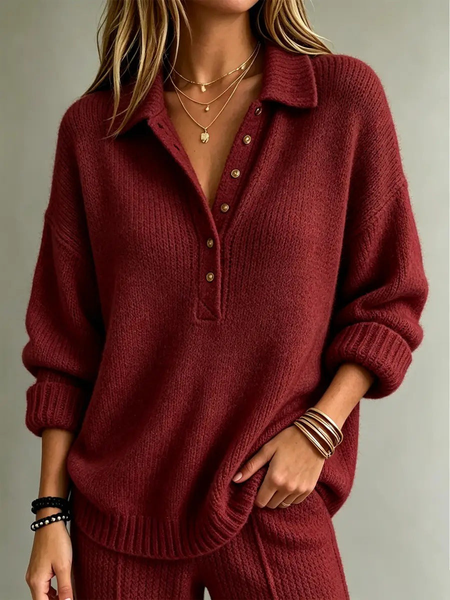 Solid-color Lapel Knit Sweater Outerwear for Women