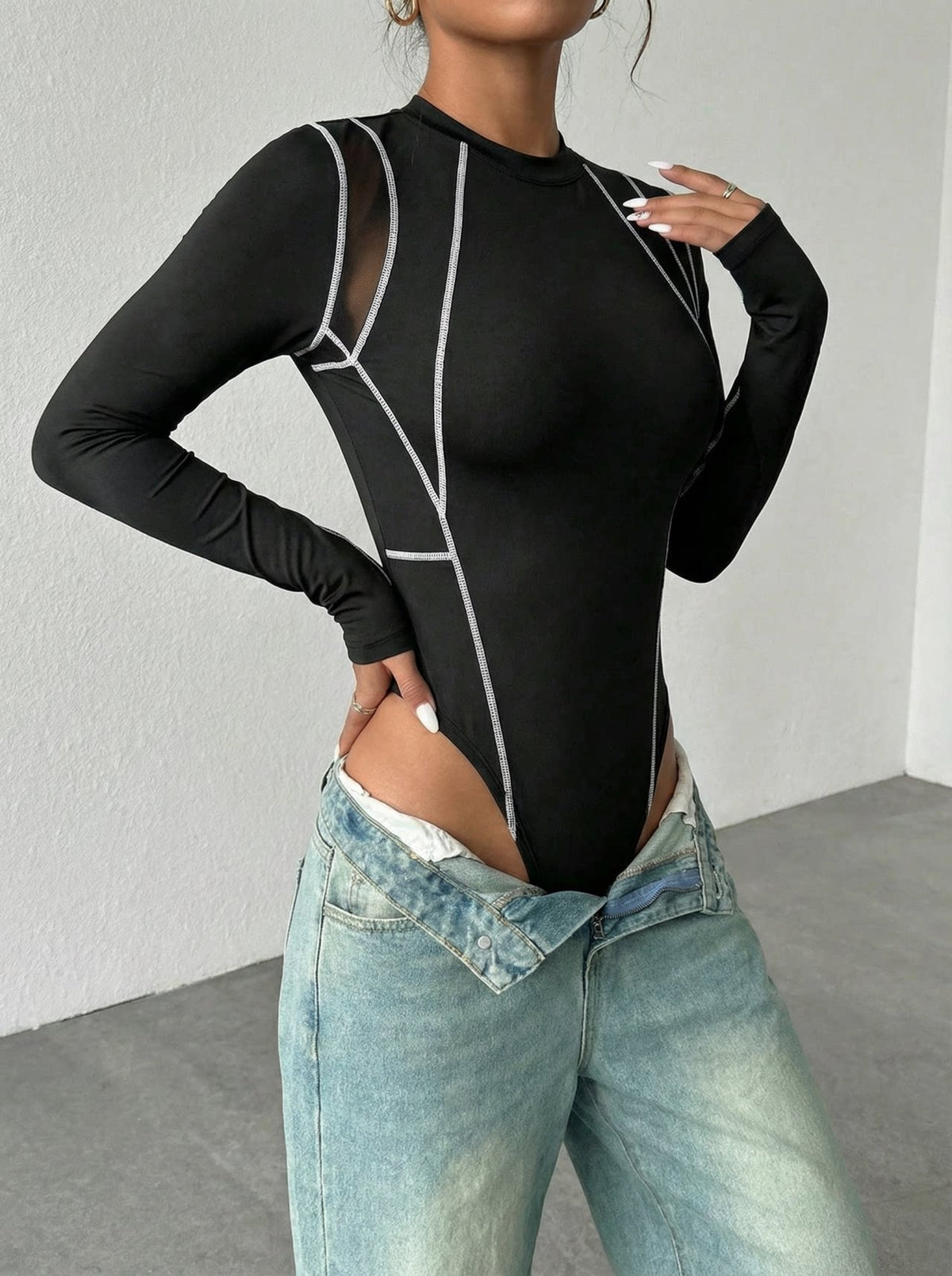 Women's Mesh Long-Sleeve Athletic Jumpsuit
