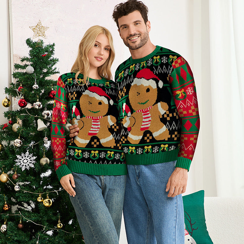 Cute Gingerbread Man Pullover Sweater for Women Autumnwinter Long Sleeve