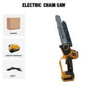 [Brushless Electric Chain Saw] 8-Inch Brushless Electric Chain Saw, Handheld Electric Chain Saw, With Included Battery And USB Data Cable, Comes With Two Chain Saws, Suitable For Pruning In Gardens, Courtyards And Trees, Compatible With Dewalt Batteries