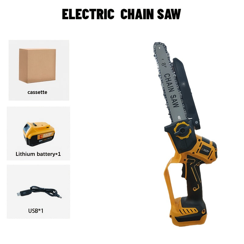 [Brushless Electric Chain Saw] 8-Inch Brushless Electric Chain Saw, Handheld Electric Chain Saw, With Included Battery And USB Data Cable, Comes With Two Chain Saws, Suitable For Pruning In Gardens, Courtyards And Trees, Compatible With Dewalt Batteries