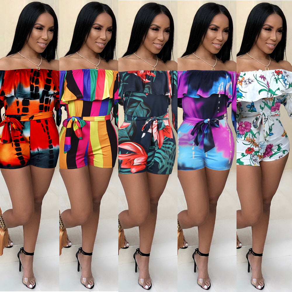 Printed Layered Sleeve Belted Jumpsuit