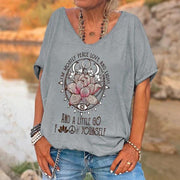 Loose V‑Neck Short‑Sleeve Tee with 3D Digital Print