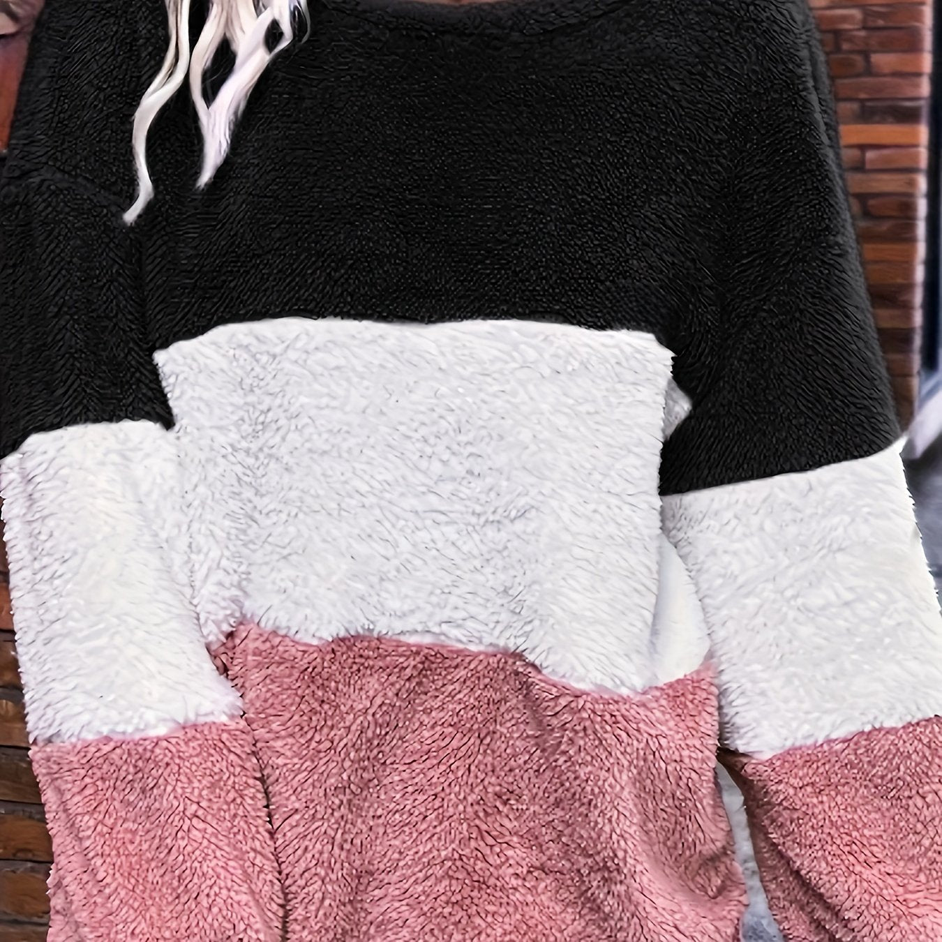 Plus Size Color Block Striped Fleece Hoodie