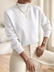 A Solid-color Long-sleeved Top With A High Neckline For Ladies