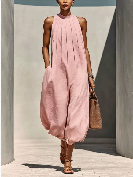 Chic Linen-Blend Sleeveless Vacation Jumpsuit
