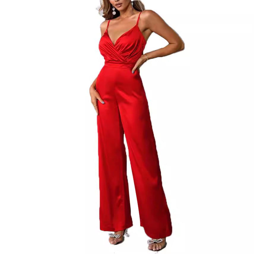 Chic V-Neck Strapless Wide-Leg Jumpsuit