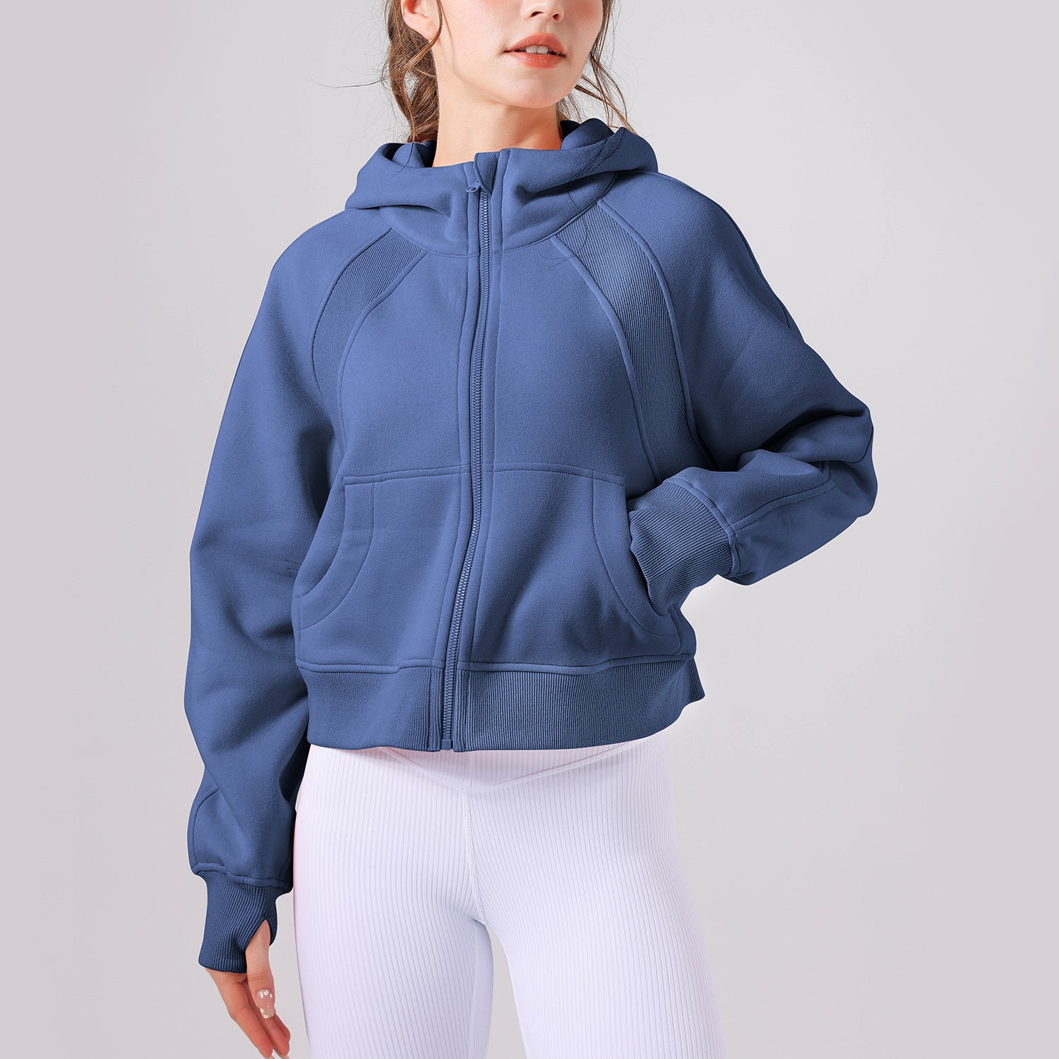 Fleece-Lined Zipper Yoga Hoodie & Casual Sports Top