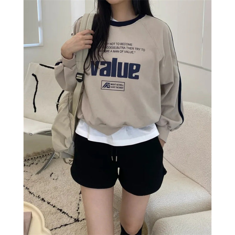Vintage Letter Print Women's Sports Pullover Sweatshirt