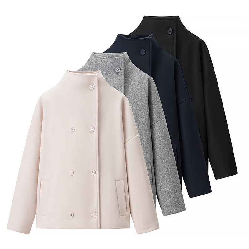 Women's Short Stand Collar Woolen Coat