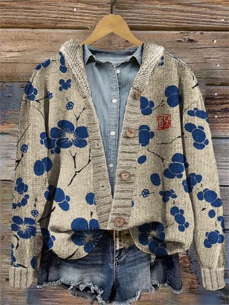 Women's 3D Digital Print Knitted Cardigan Sweater