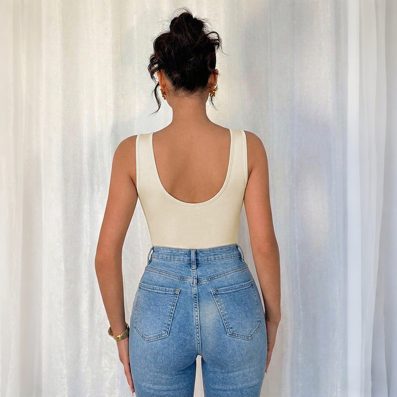 Rhinestone Boatneck Sleeveless Bodysuit