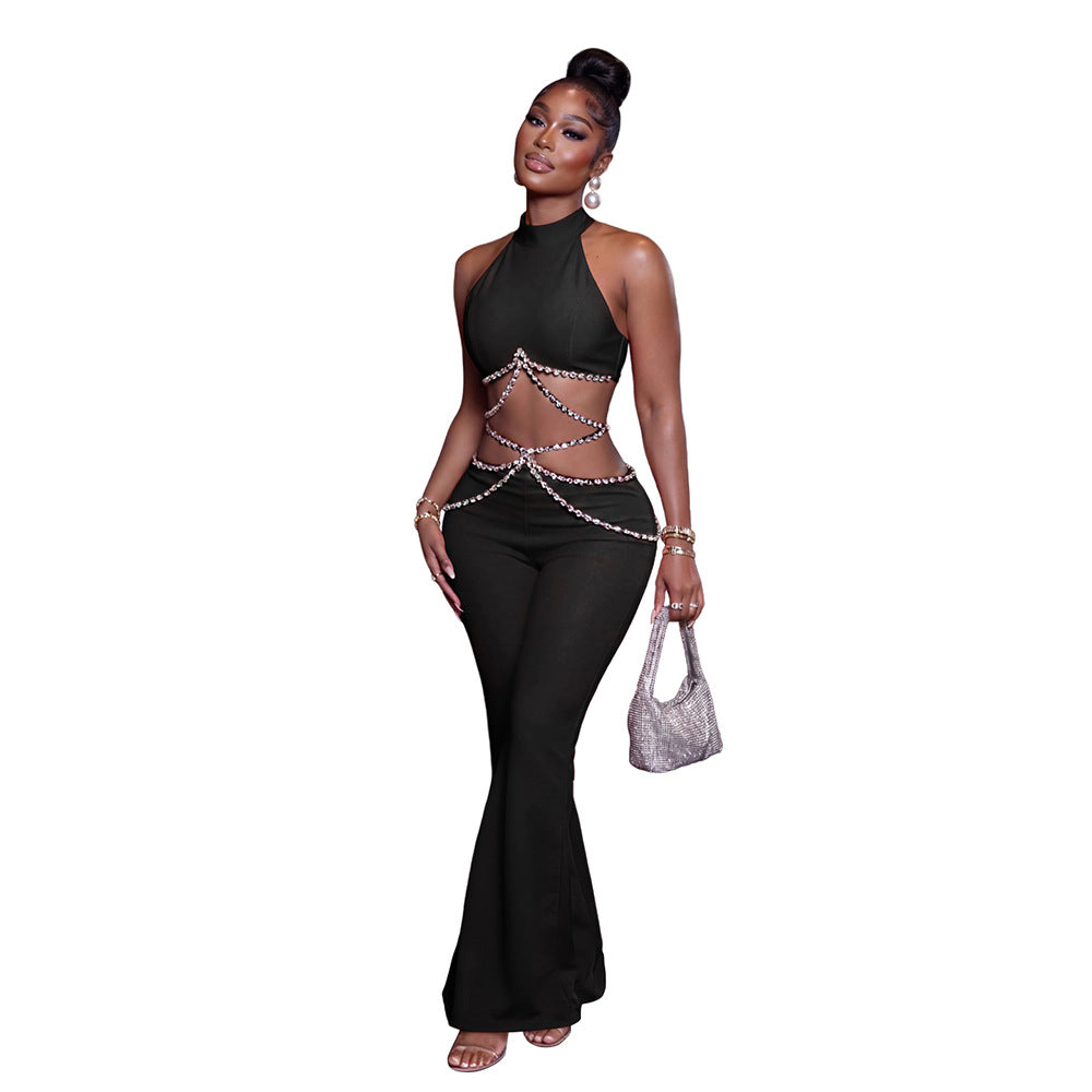 Glamorous Rhinestone Waist Chain Pants Set