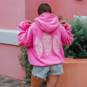 Simple Floral Letter Printing Drop-shoulder Sleeve Ladies Hoodie