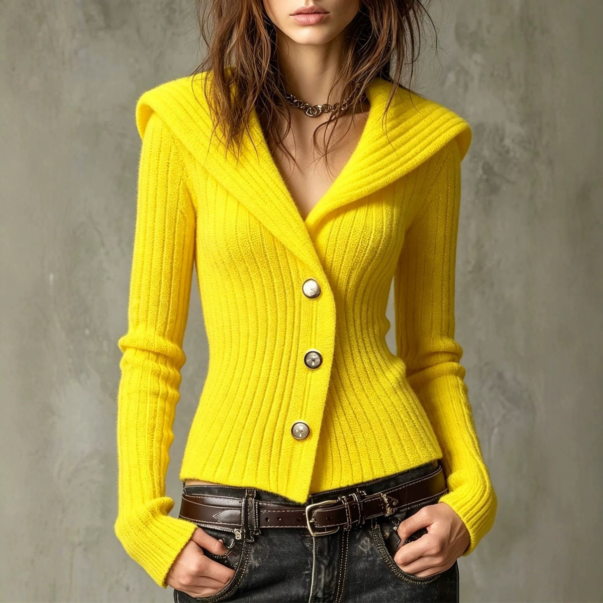 Fitted-waist Long-sleeve Stretchy Womens Top