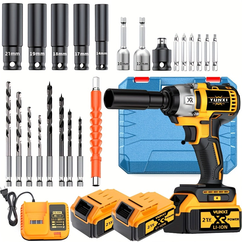 21V Cordless Impact Wrench Wireless Drill Kit, Brushless Electric Impact Gun Drill, Impact Wrench Drill, Equipped With 4000mAh Battery, Toolbox, Charger, Socket And Complete Accessories. Suitable...