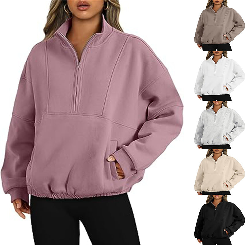 Women's Casual Zip Pocket Sports Sweater