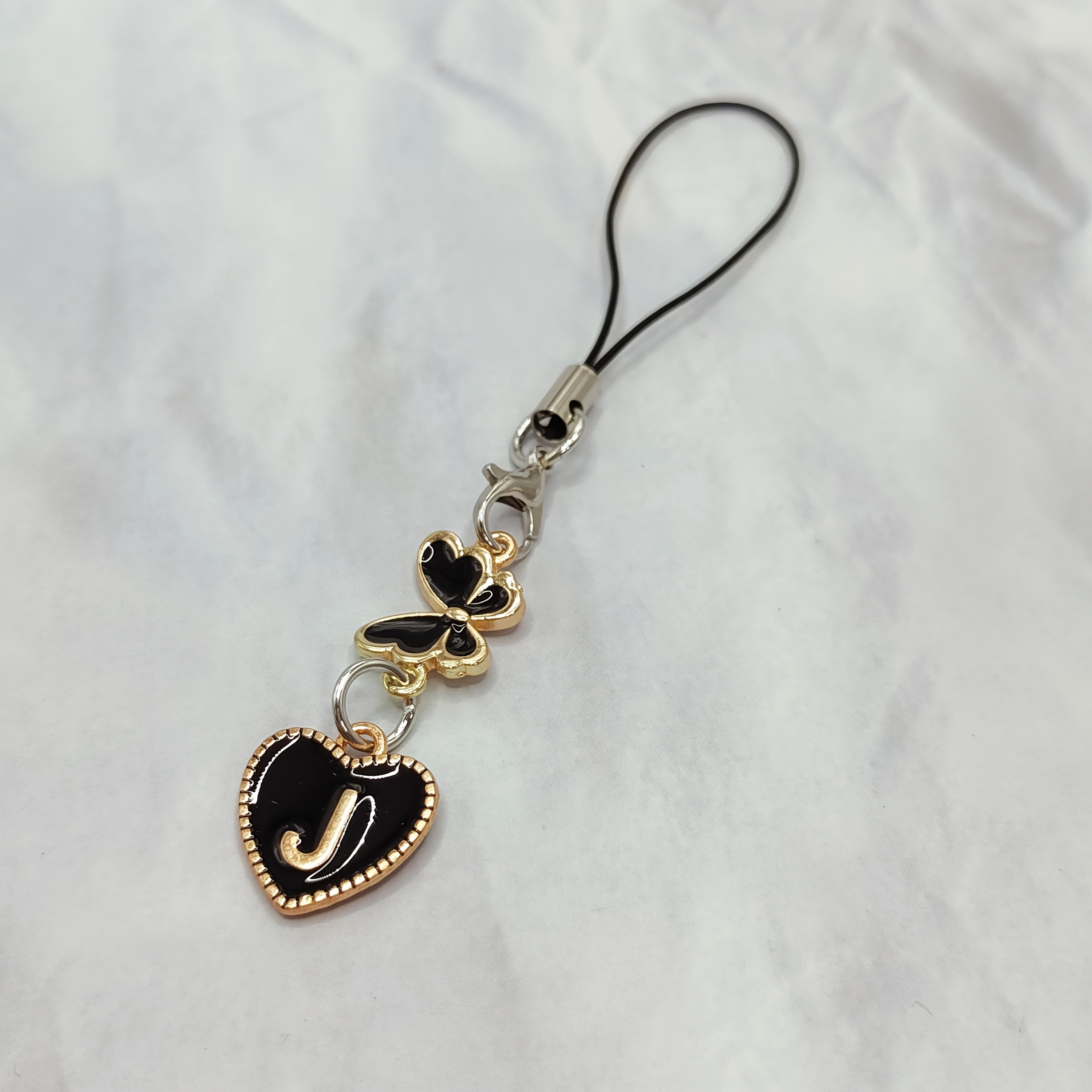 Black Letter A‑Z and Butterfly Phone Charm – Durable Aluminum Alloy