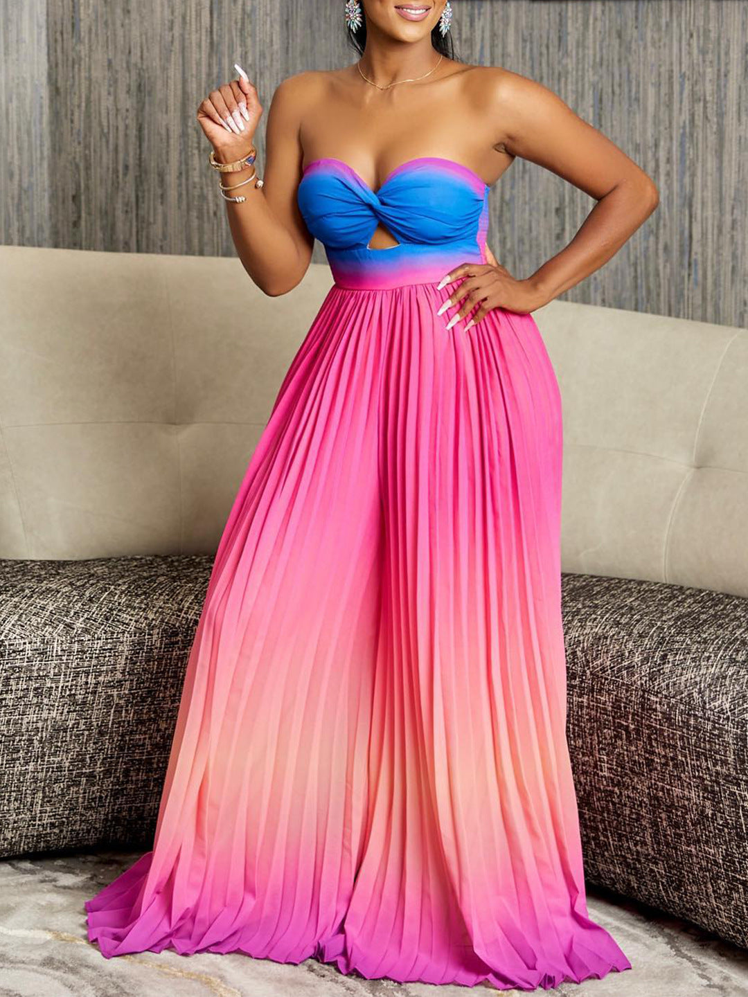 Gradient Backless Wide Leg Jumpsuit