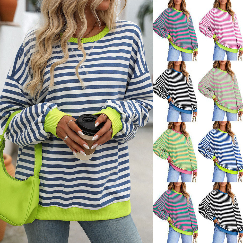 Colorful Striped Loose Pullover Sweatshirt