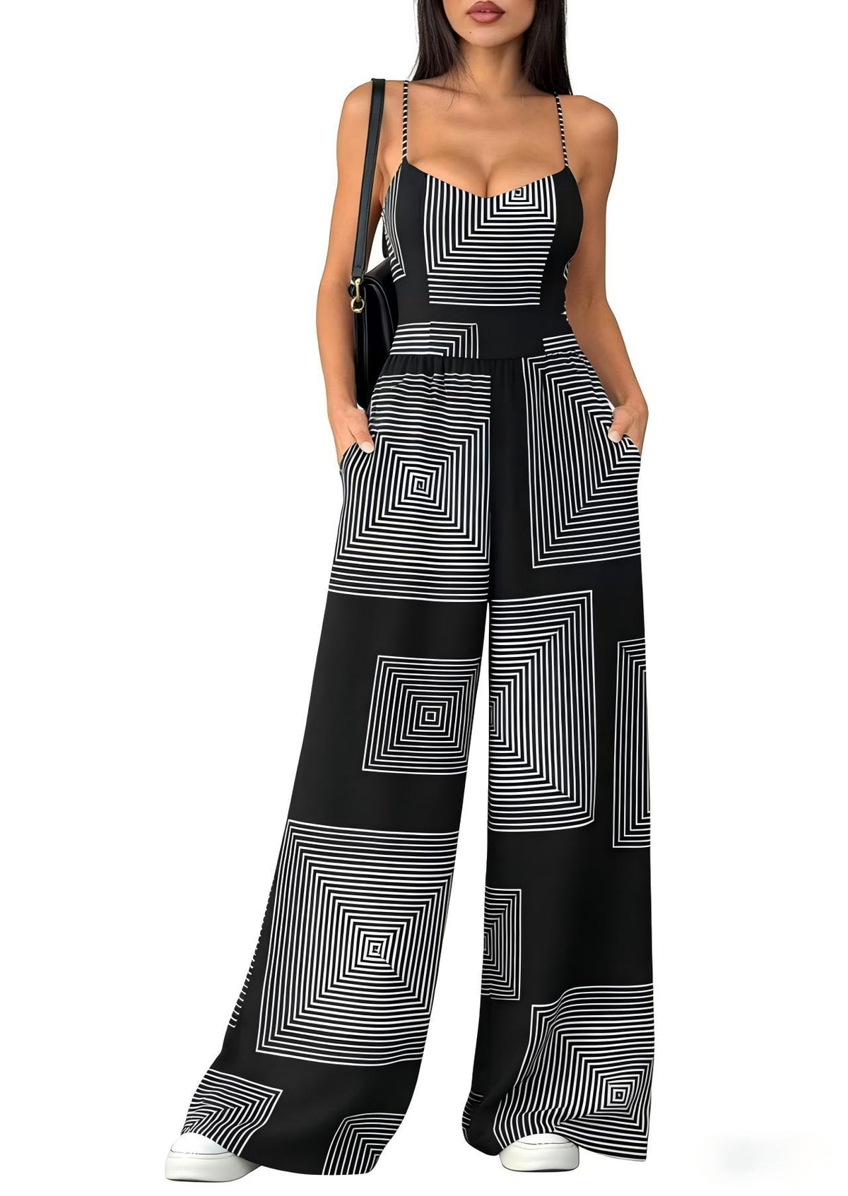 Women's Backless Strappy Printed Wide-Leg Jumpsuit