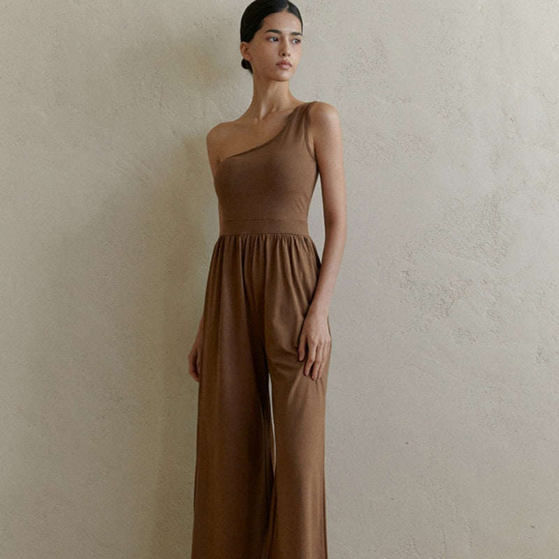One-Shoulder Stretchy Yoga Jumpsuit for Fitness & Casual Wear