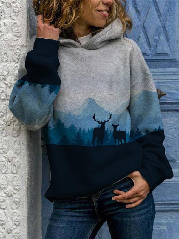 Women's Casual Digital Print Long Sleeve Hoodie