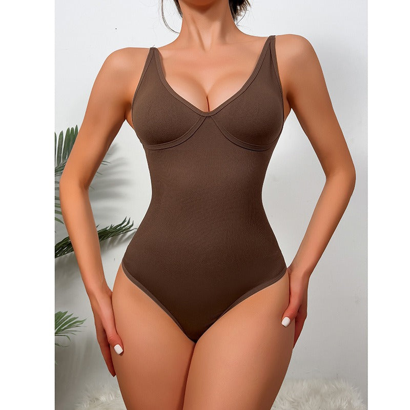 Seamless V-Neck Tummy Control Thong Bodysuit