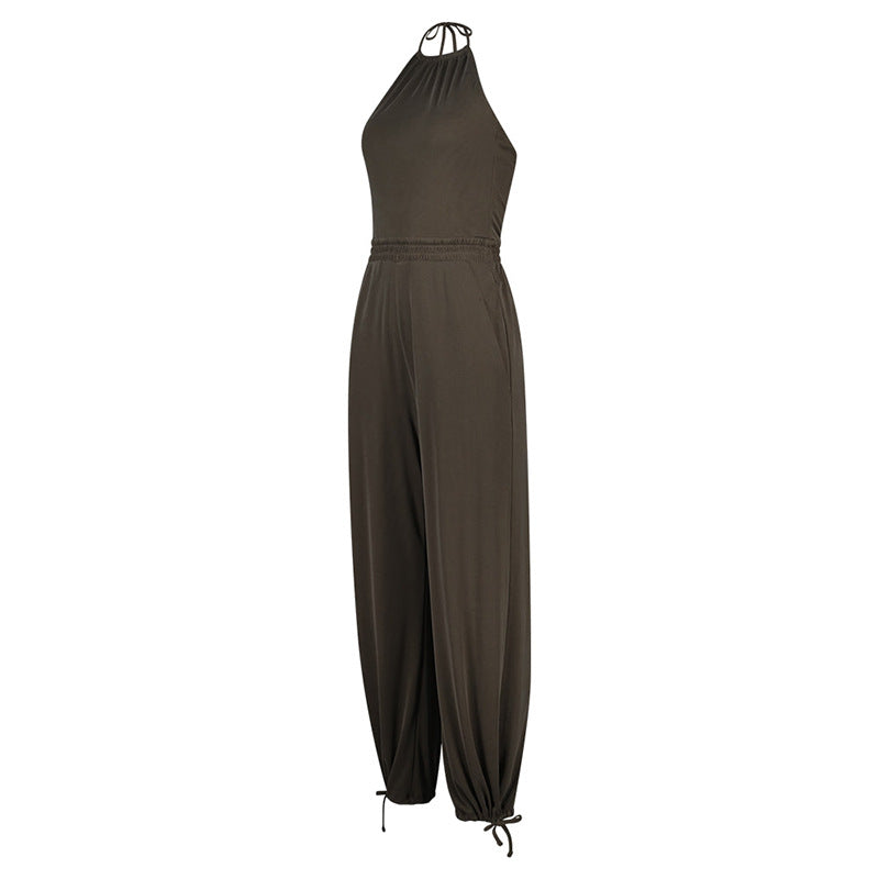 Women's Halter Backless Fitness Jumpsuit