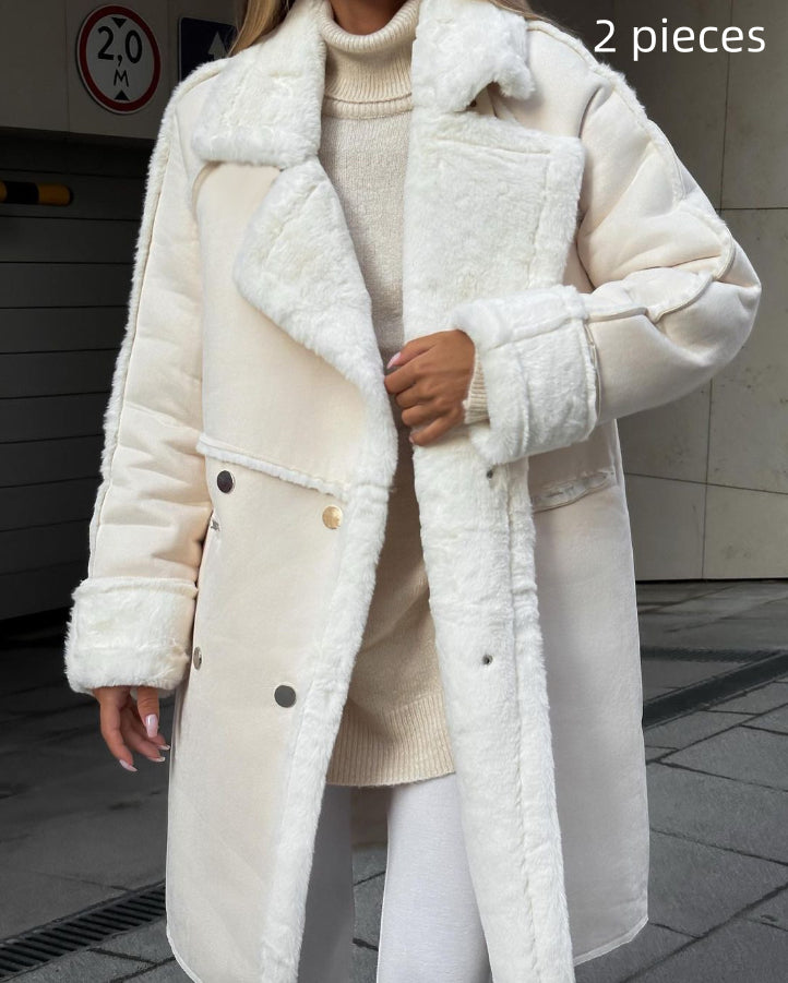 Plush Suede Long Cardigan Coat with Collar