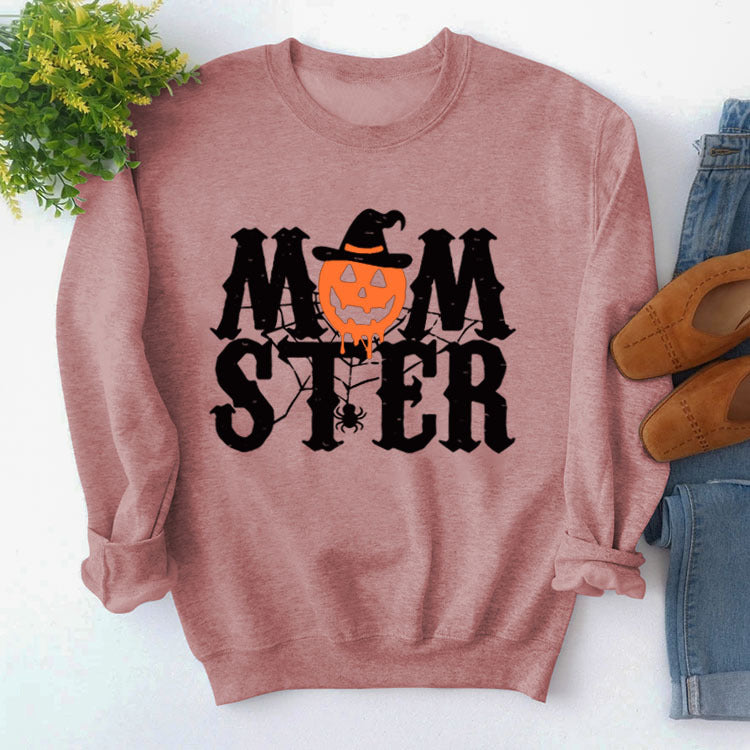 MOM STER Cute Graphic Long Sleeve Pullover Sweatshirt