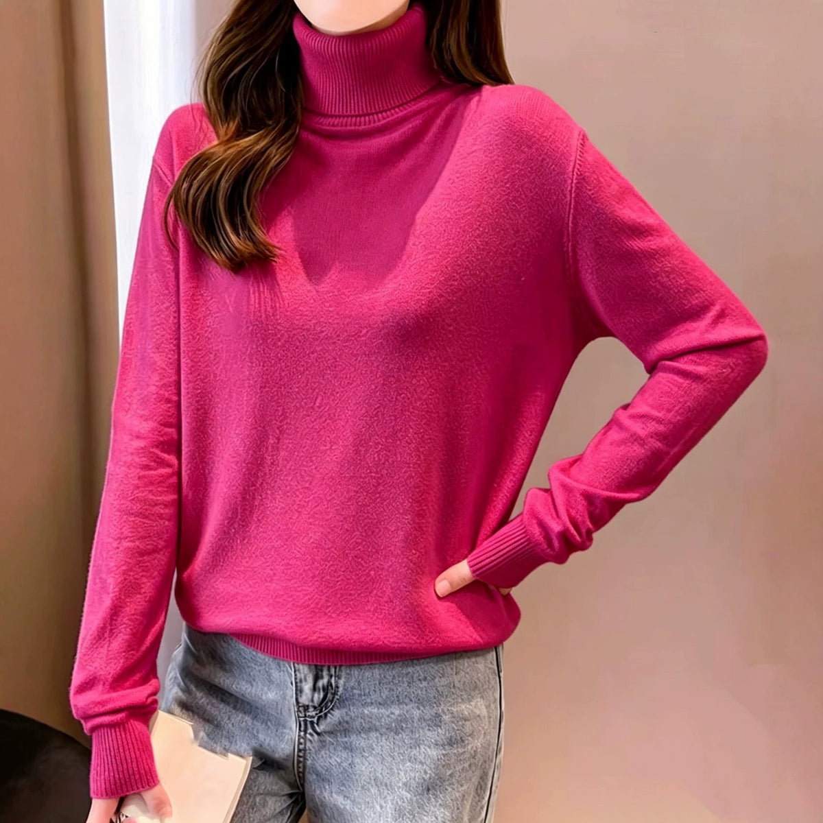 Womens Turtleneck Pullover Sweater Top