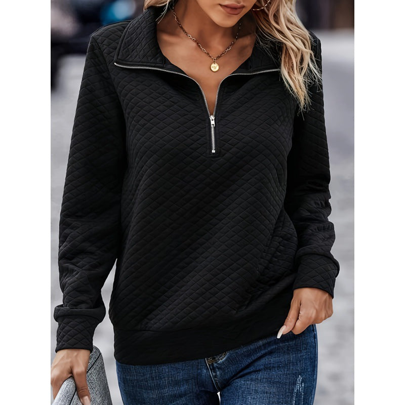 Chic Diamond Lattice Turtleneck Zipper Sweater