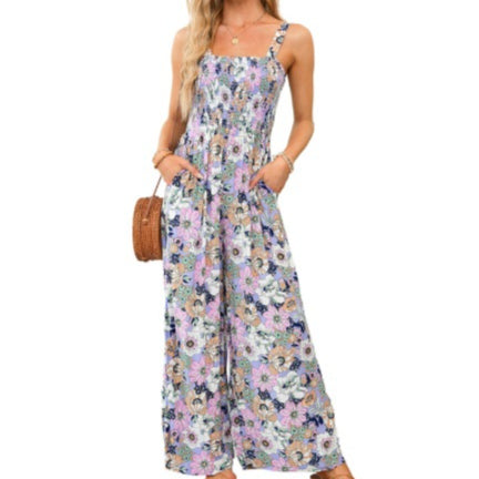 Floral Print Sleeveless High-Waist Jumpsuit