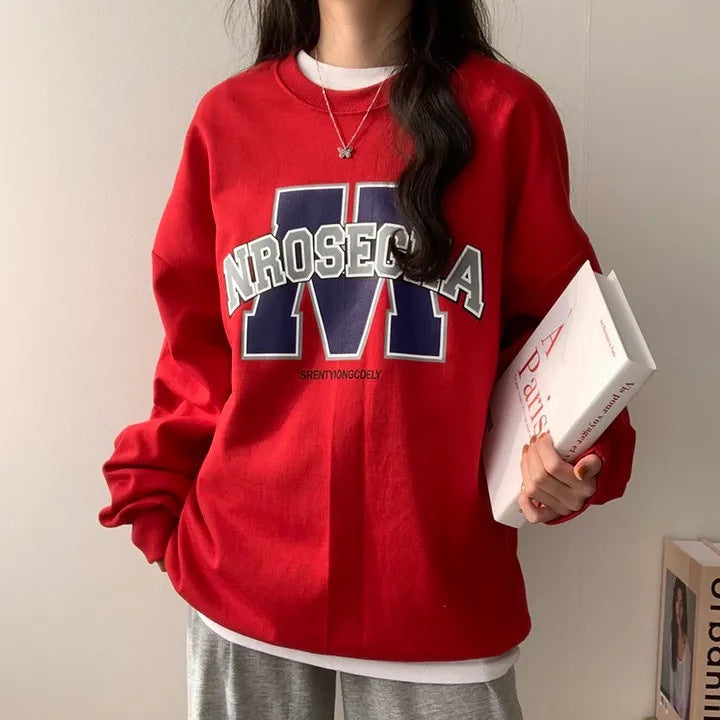 Korean Style Loose Sports Fleece Hoodie for Women