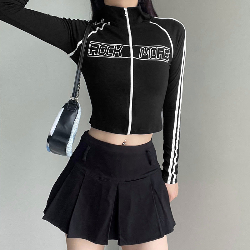 Slim Fit Contrast Braid Stitching Letter Zip Cardigan
