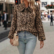Leopard-print Long-sleeve Top Women's Clothing