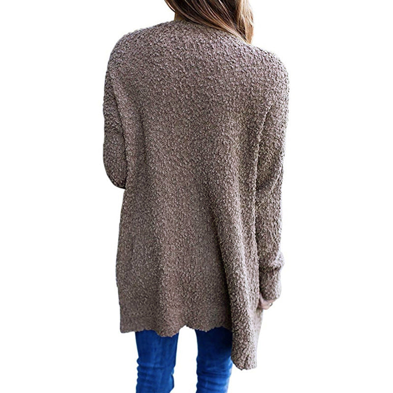 Cozy Fleece Double-Pocket Knit Cardigan Sweater