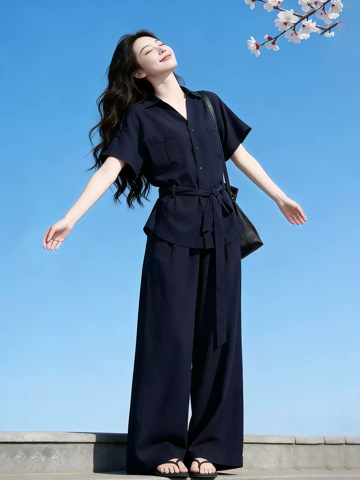 Korean Chic Commuter Shirt & Wide-Leg Pants Set