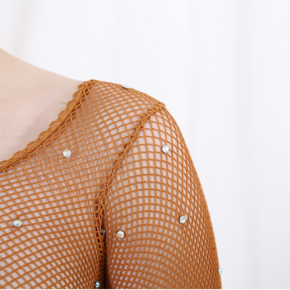 Sparkling Rhinestone Mesh Bodystocking for Women